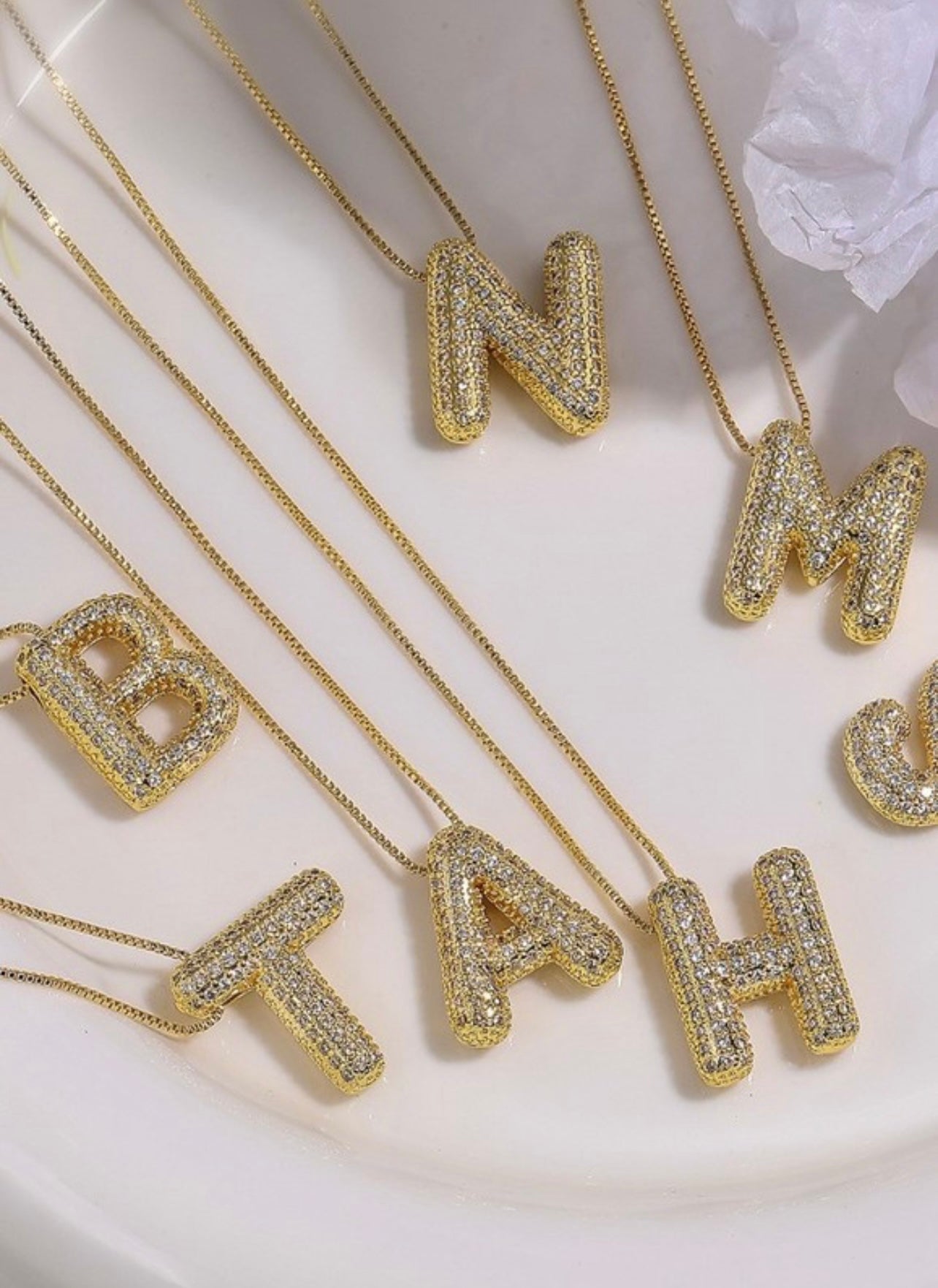 Initial Pave Rhinestone Bubble Balloon Necklace