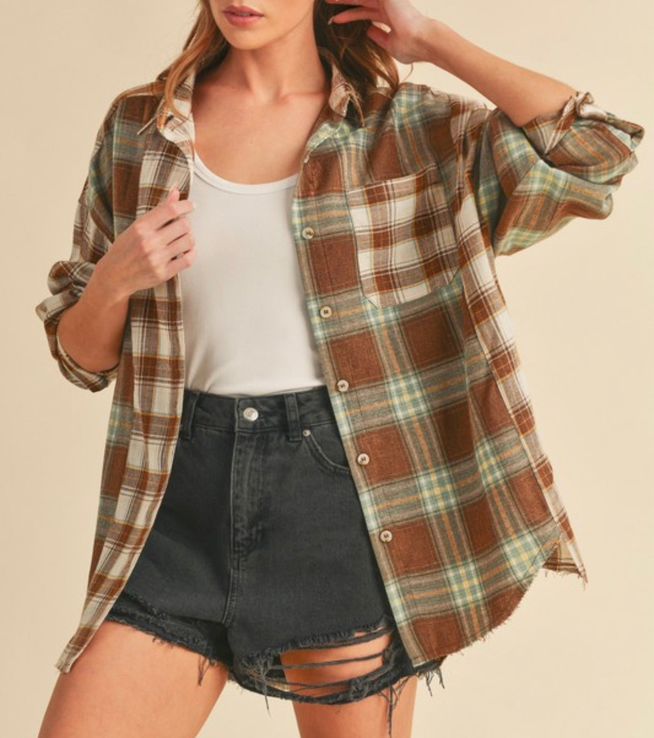 Toasted Marshmallow Plaid Flannel Shirt