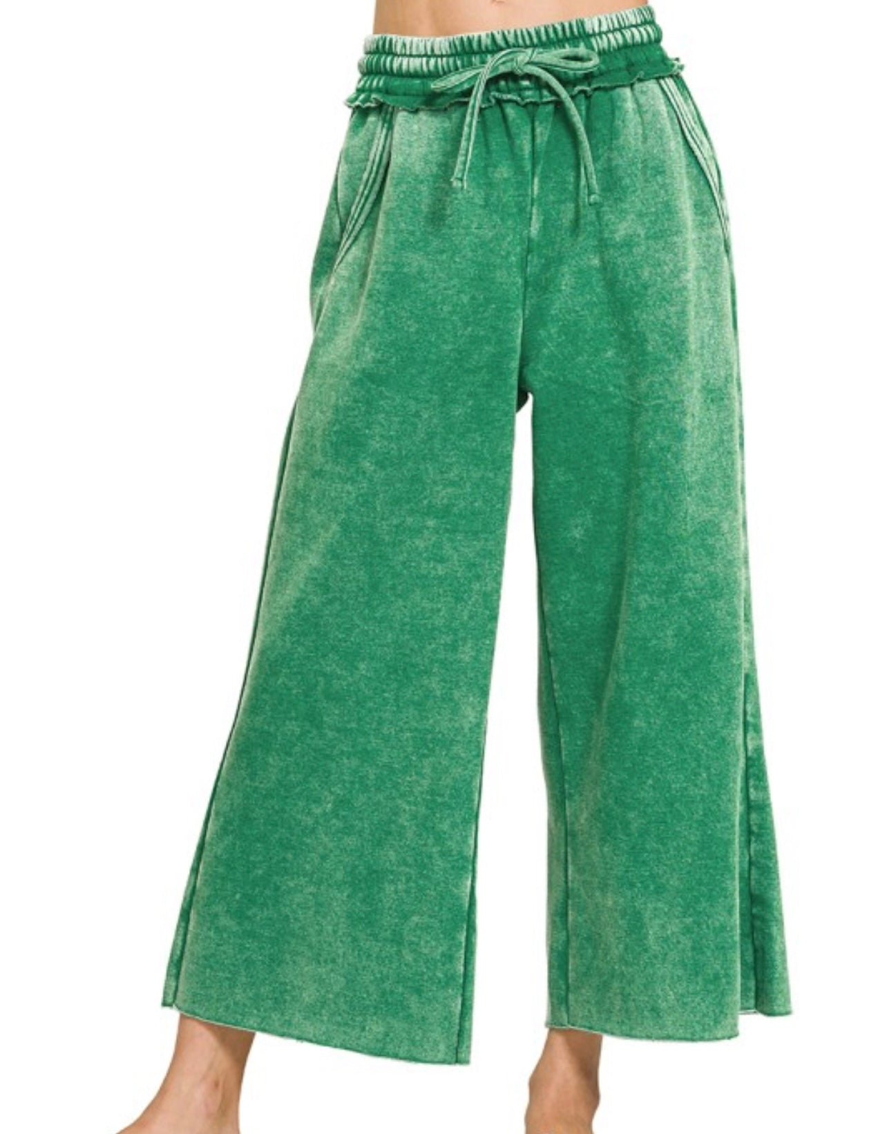 Chic Evergreen Palazzo Sweatpants