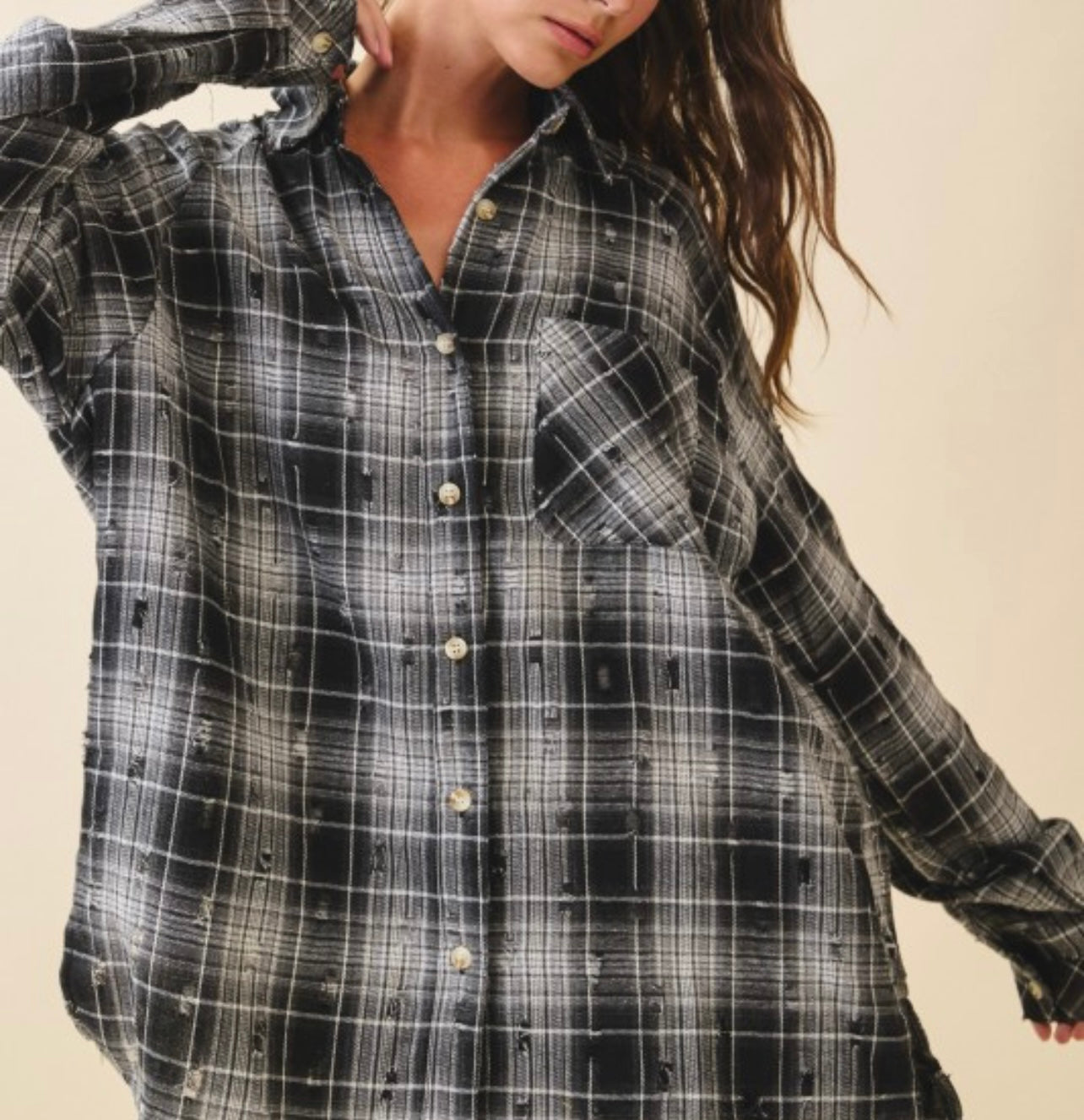 Harvest Mood Plaid Distressed Flannel Shirt