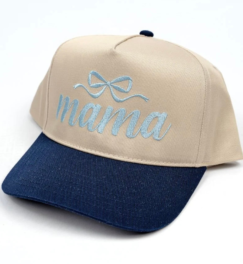 Mama Loves Blue Bow Trucker Hat