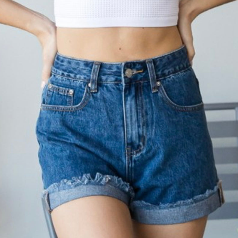 Give It A Go Dark Washed Denim Shorts