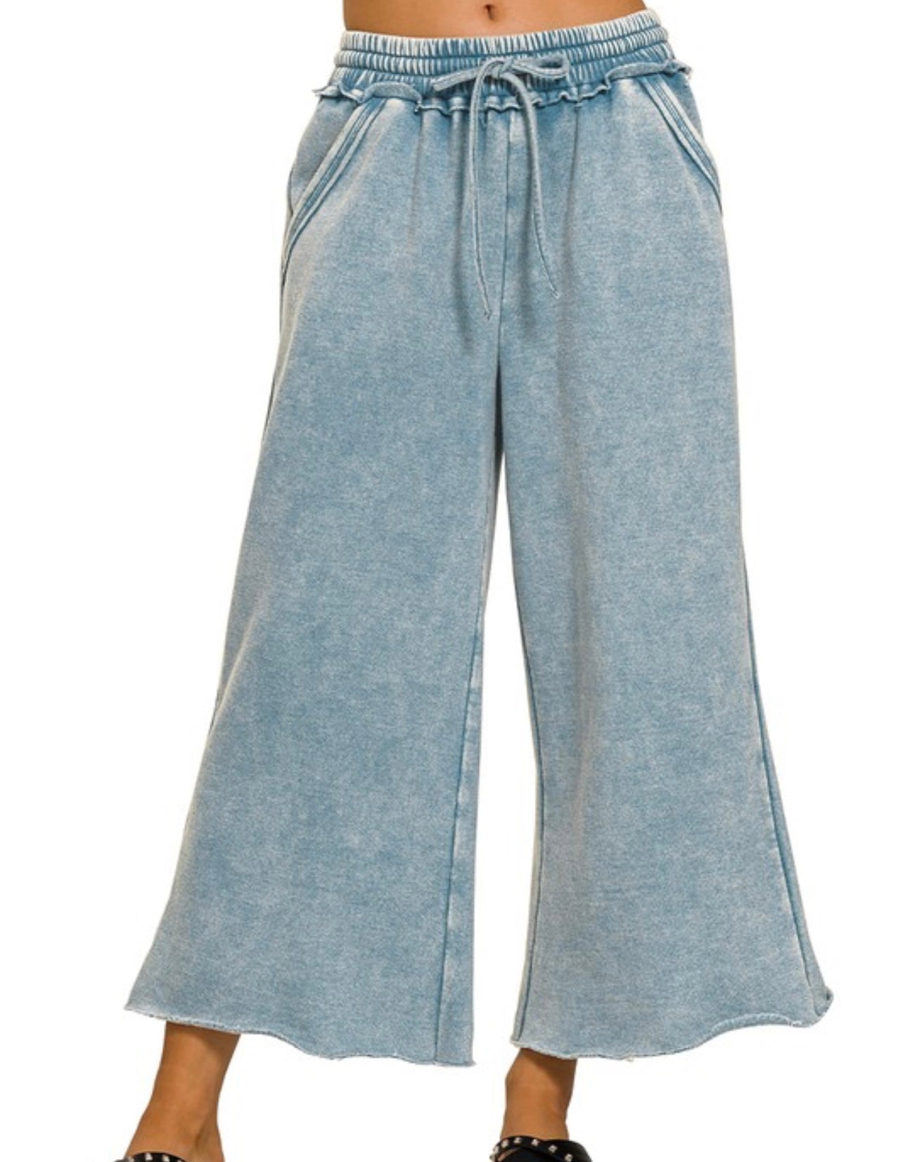 Dusty Denim Palazzo Sweatpants