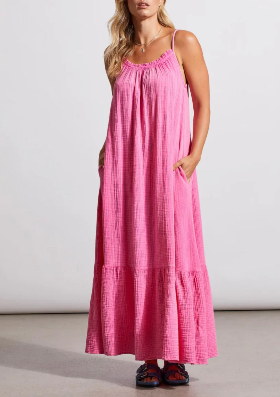 All The Vibes Pink Cotton Gauze Maxi Dress