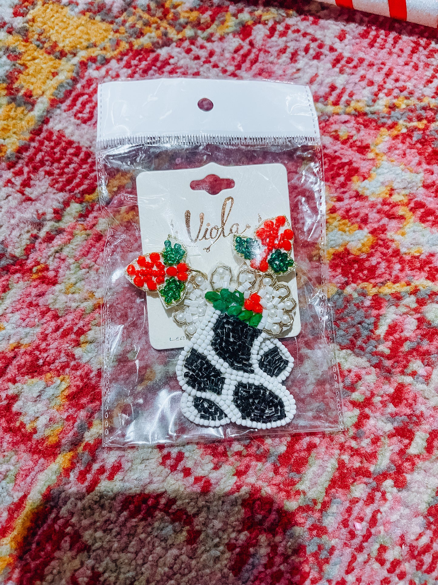 Cow Print Stocking Christmas Earrings