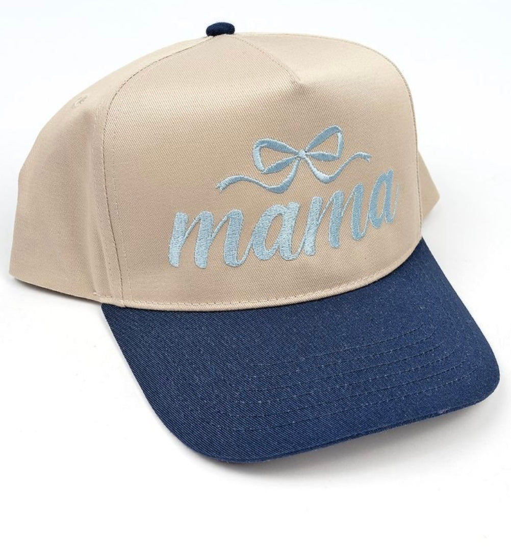 Mama Loves Blue Bow Trucker Hat