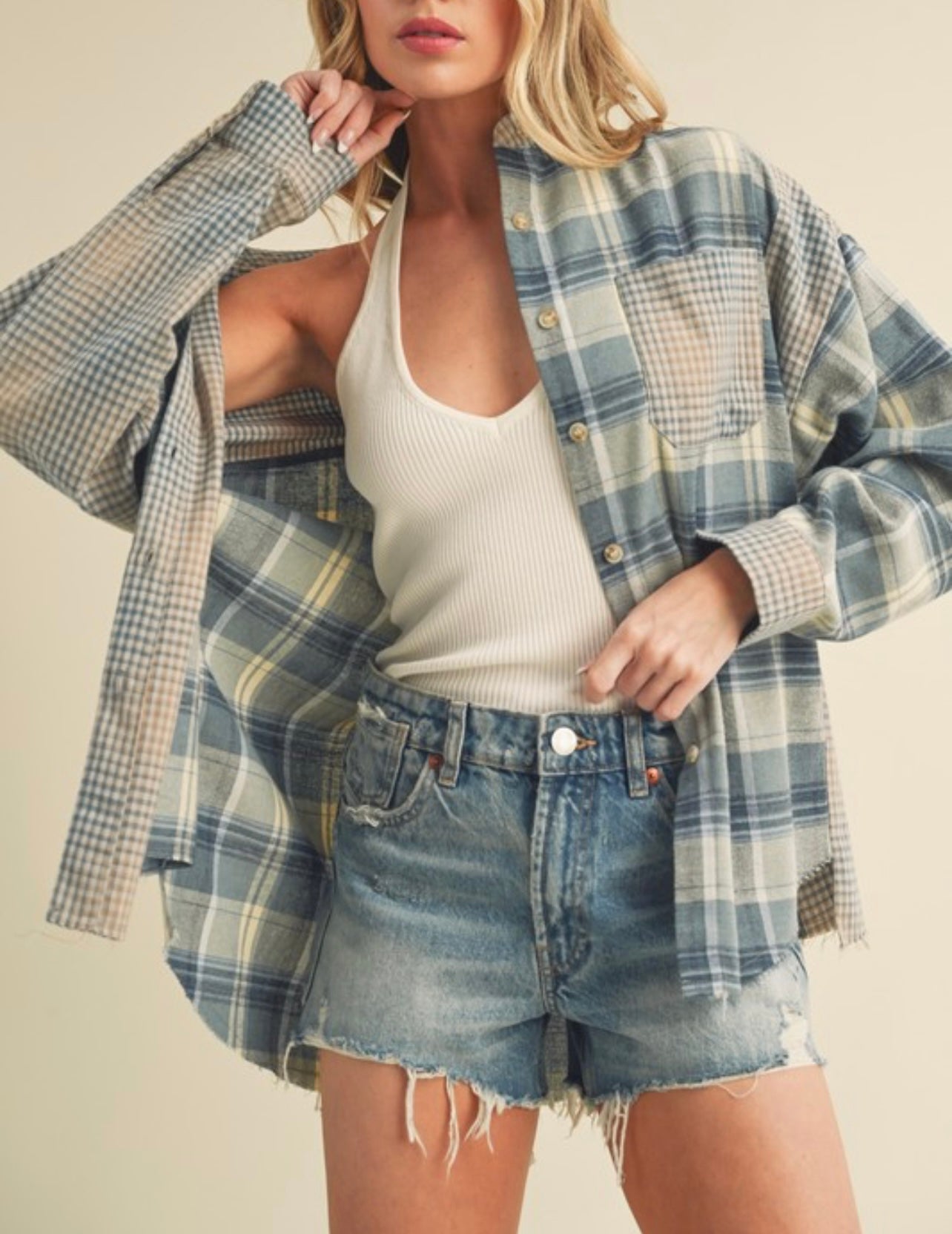 Vanilla Driftwood Plaid Flannel Shirt