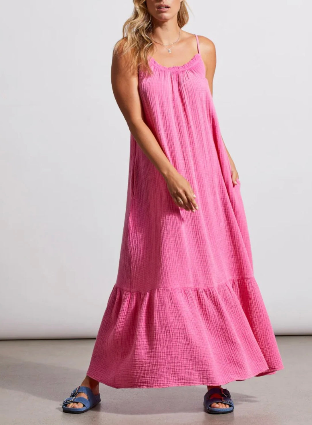 All The Vibes Pink Cotton Gauze Maxi Dress