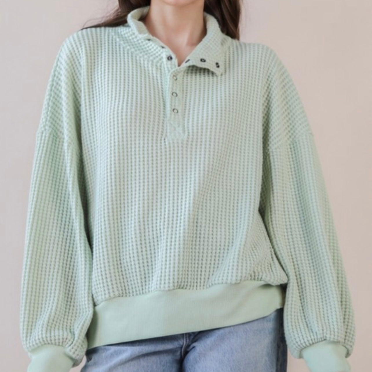 The Snuggle Stitch Sage Waffle Knit Pullover