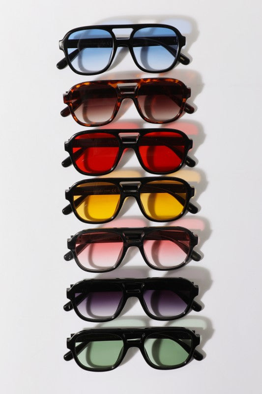 Retro Square Aviator Style Colored Lens Sunnies