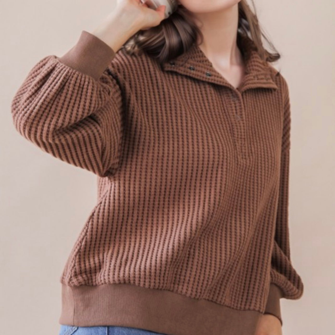 The Cabin Crush Cocoa Waffle Knit Pullover