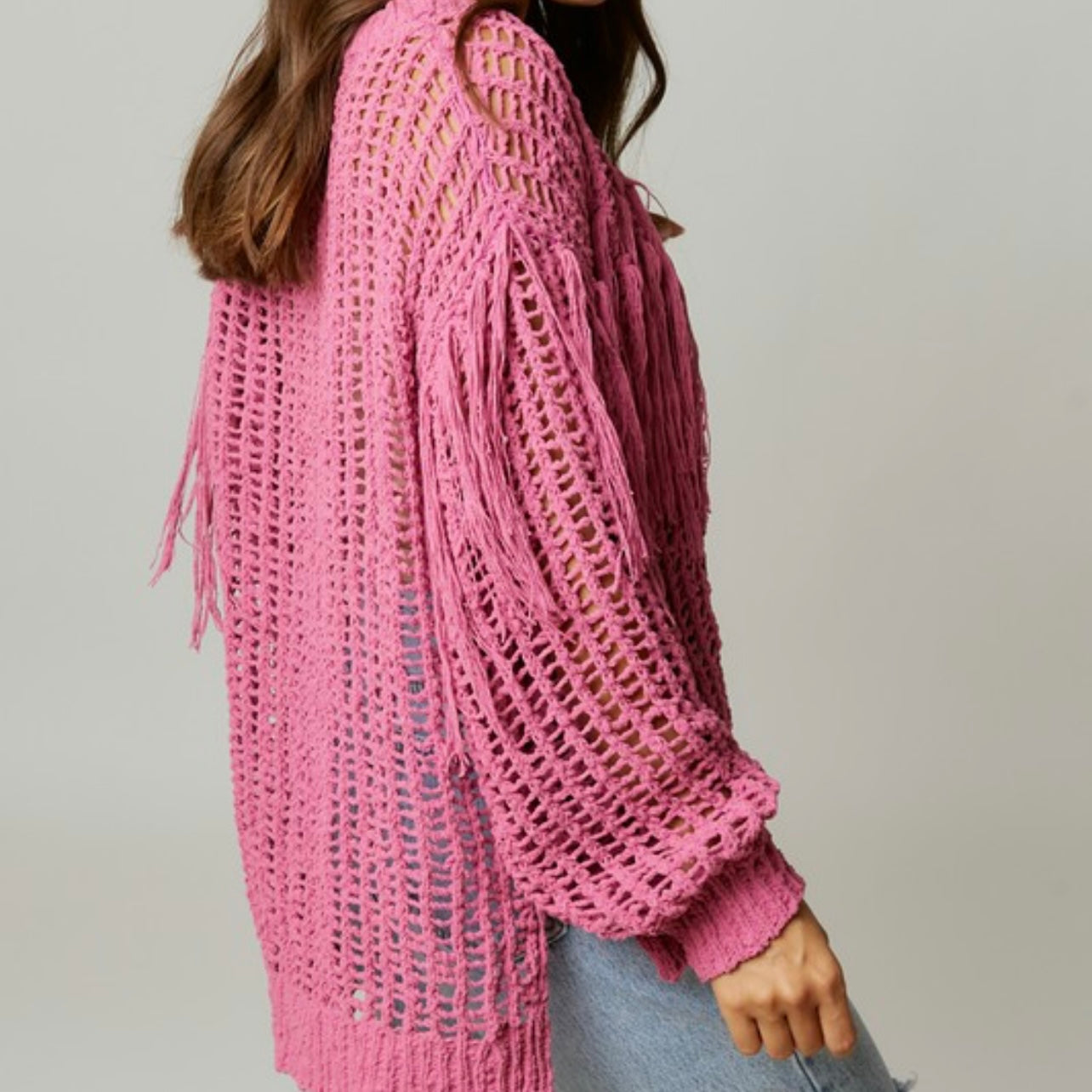 Pink Skies Fringe Sweater