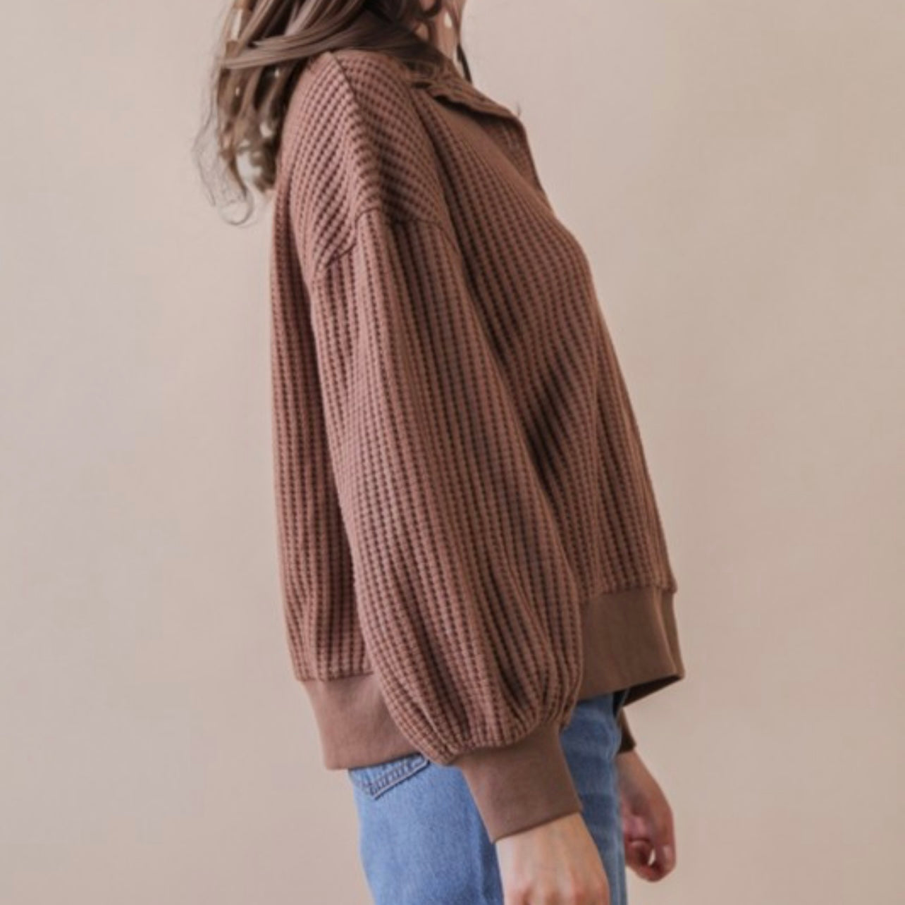 The Cabin Crush Cocoa Waffle Knit Pullover