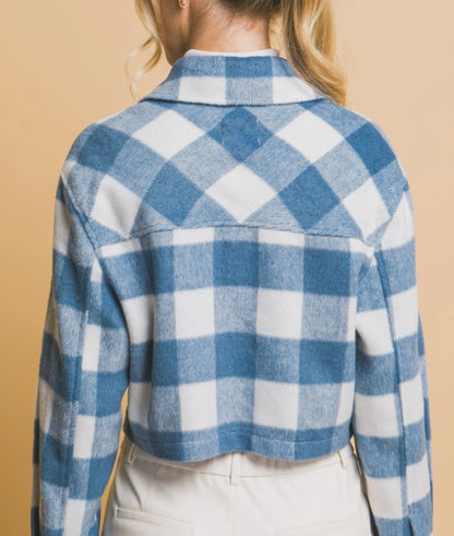 Gone With The Wind Cropped Blue Plaid Shacket