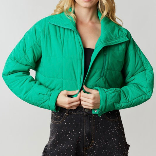 Lucky Charm Quilted Crop Puffer Jacket
