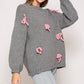 Cozy Girl Chunky-Knit Sweater With Pink Bows