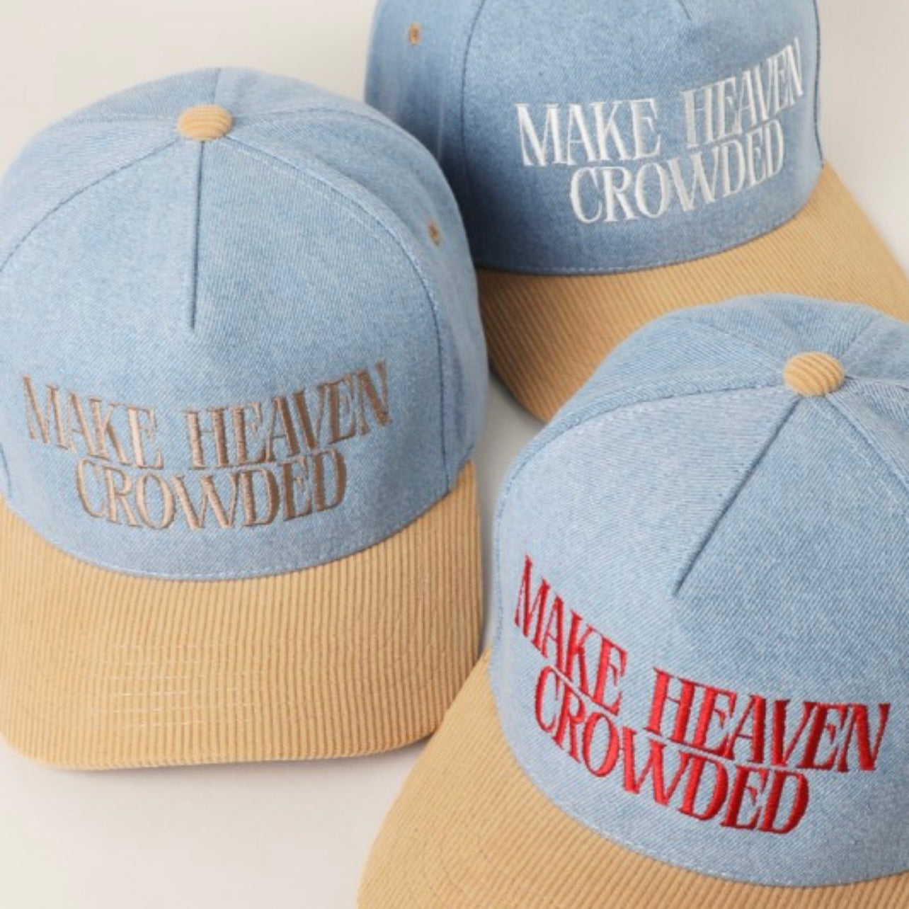 Make Heaven Crowded Denim Trucker Hats