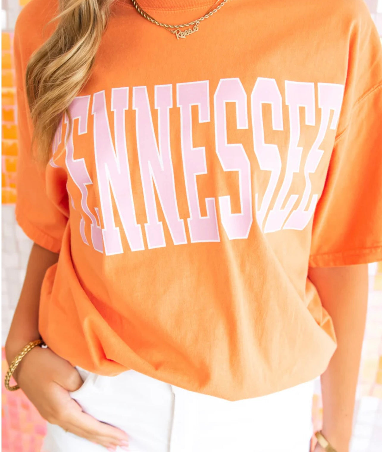 Orange with Pink “Tennessee” Letters Tee