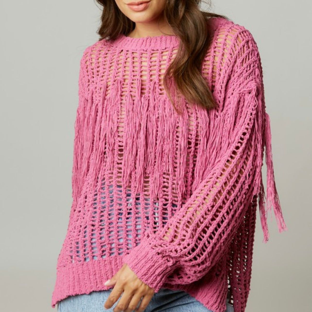 Pink Skies Fringe Sweater
