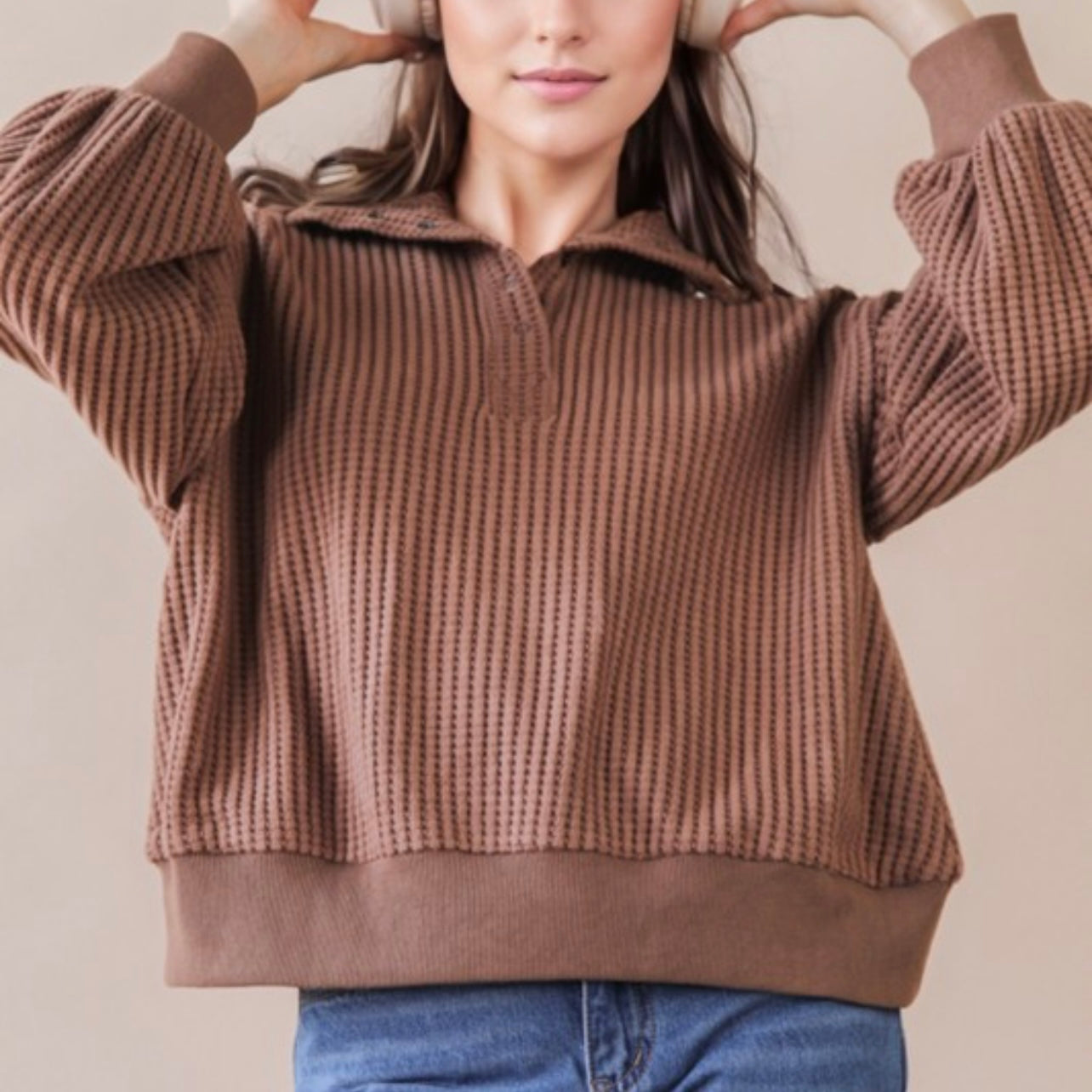 The Cabin Crush Cocoa Waffle Knit Pullover
