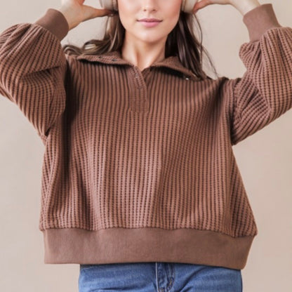 The Cabin Crush Cocoa Waffle Knit Pullover