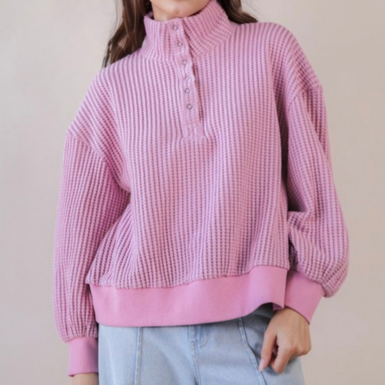 Wanderlust Pink Waffle Knit Pullover