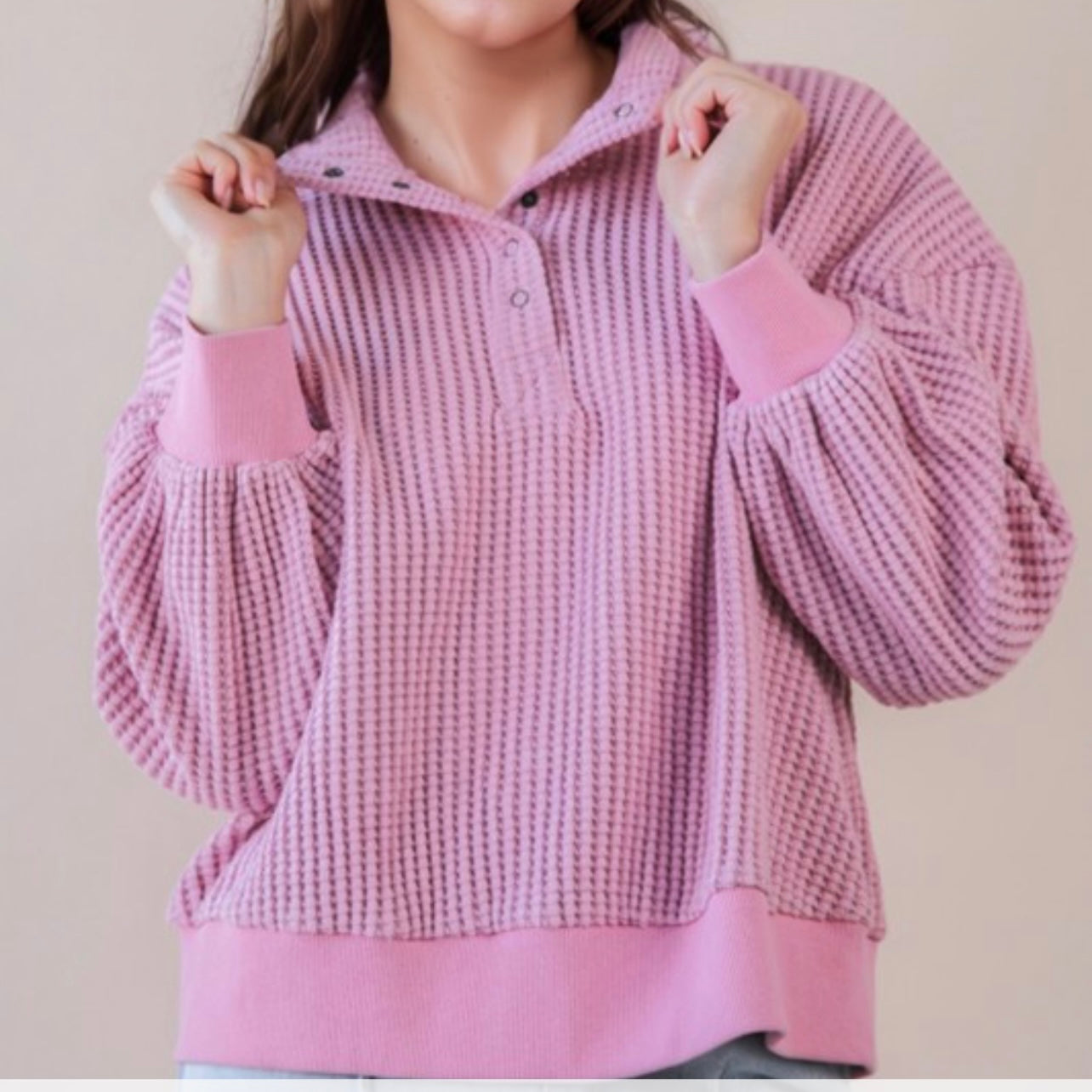 Wanderlust Pink Waffle Knit Pullover