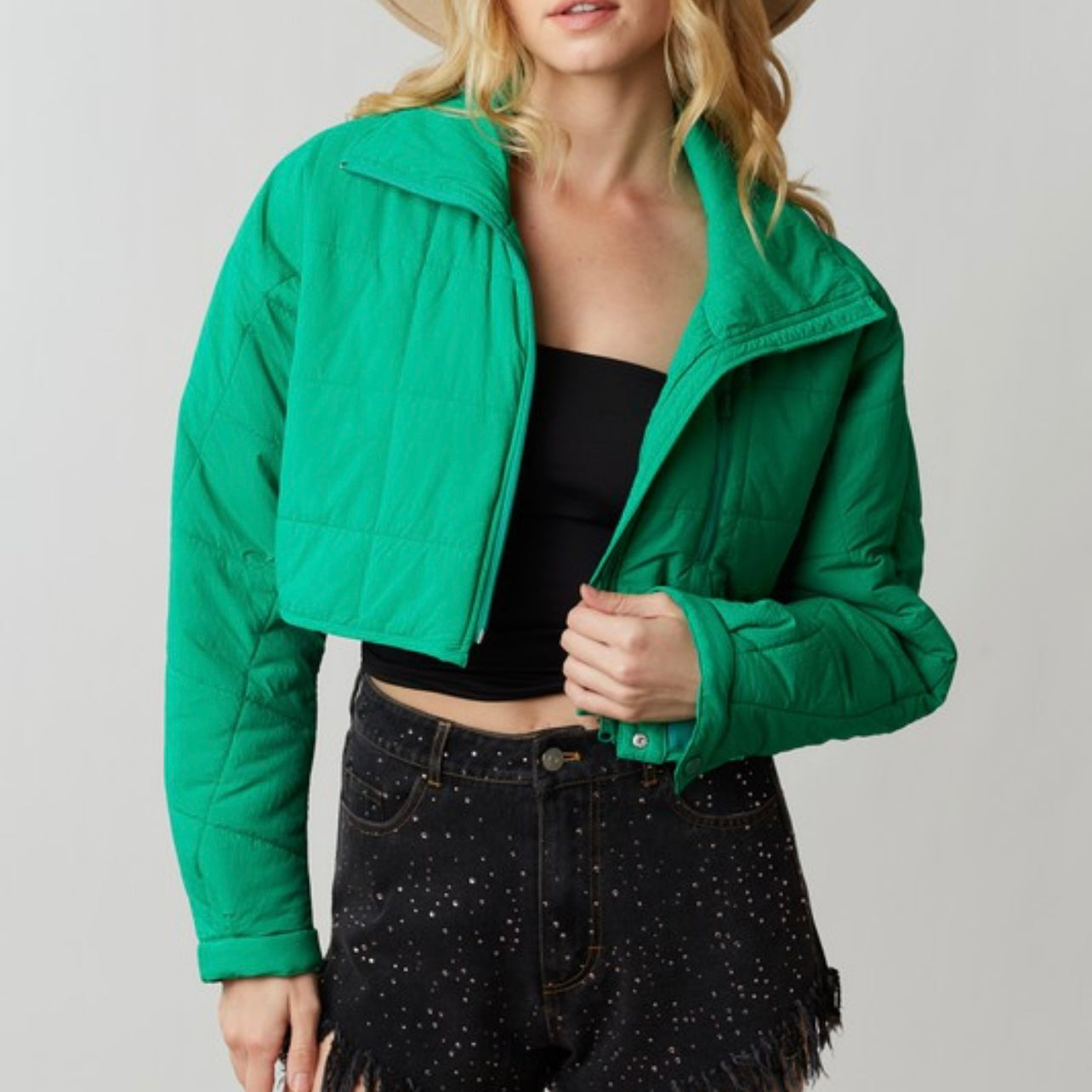 Lucky Charm Quilted Crop Puffer Jacket