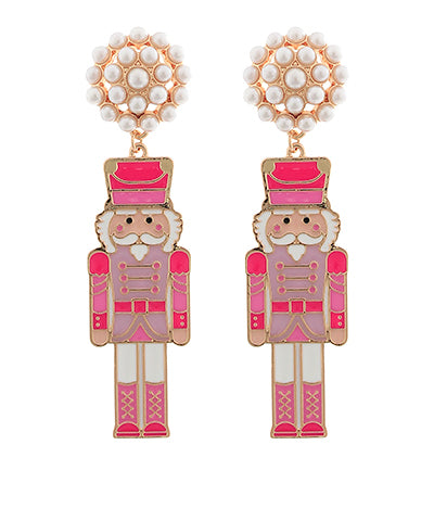 A Pink Christmas Nutcracker Earrings