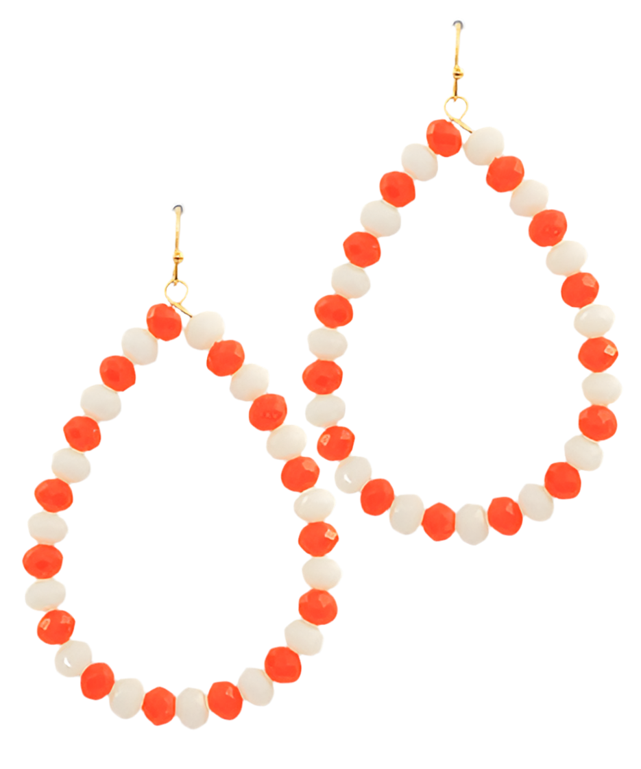 Orange and White Gameday Beaded Earrings