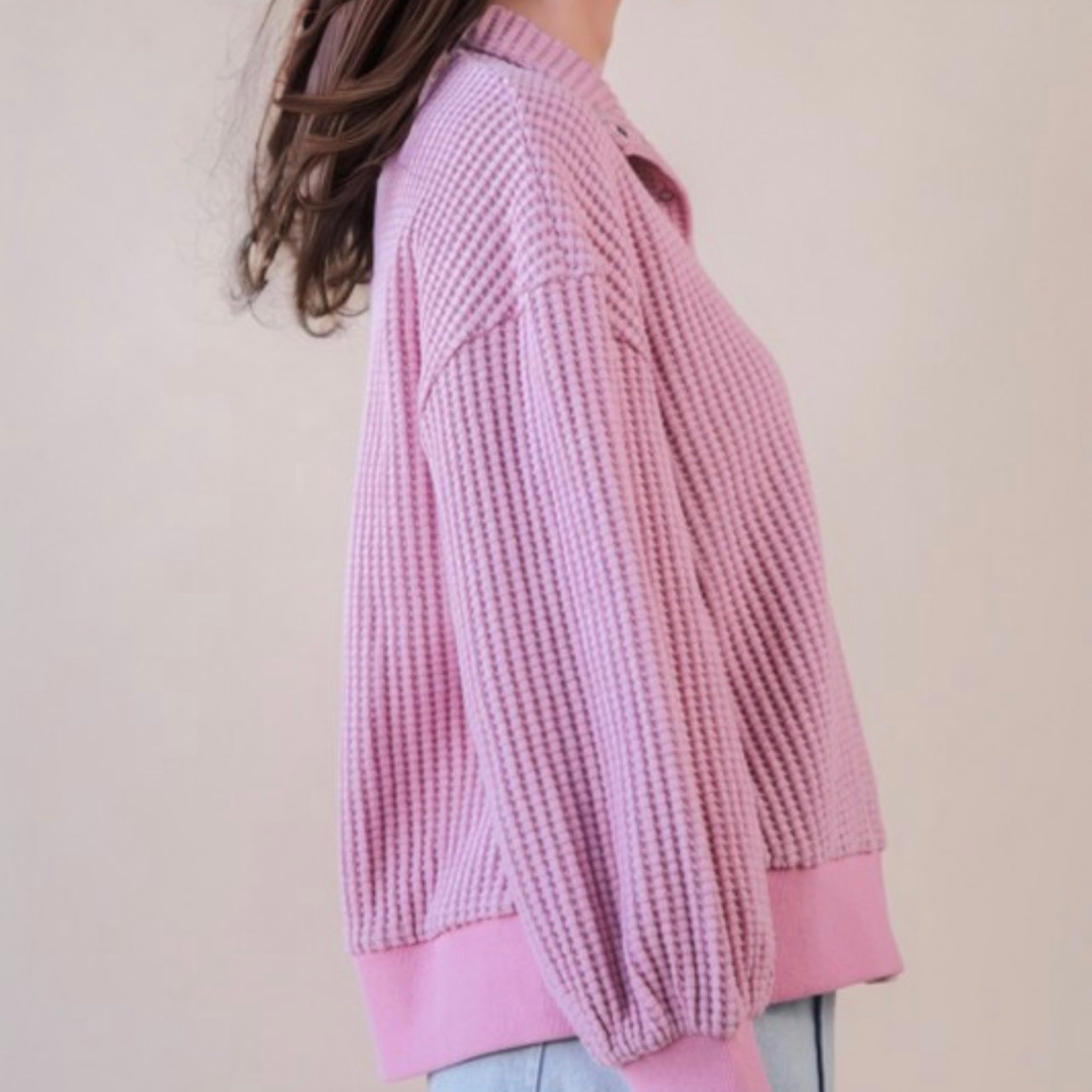 Wanderlust Pink Waffle Knit Pullover