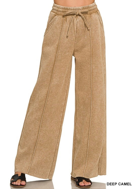 Mineral Wash Pintuck Wide Leg Pants
