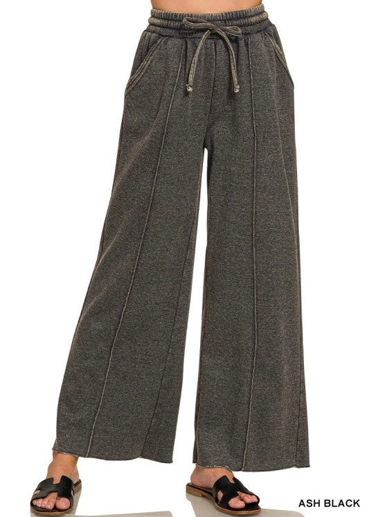 Mineral Wash Pintuck Wide Leg Pants