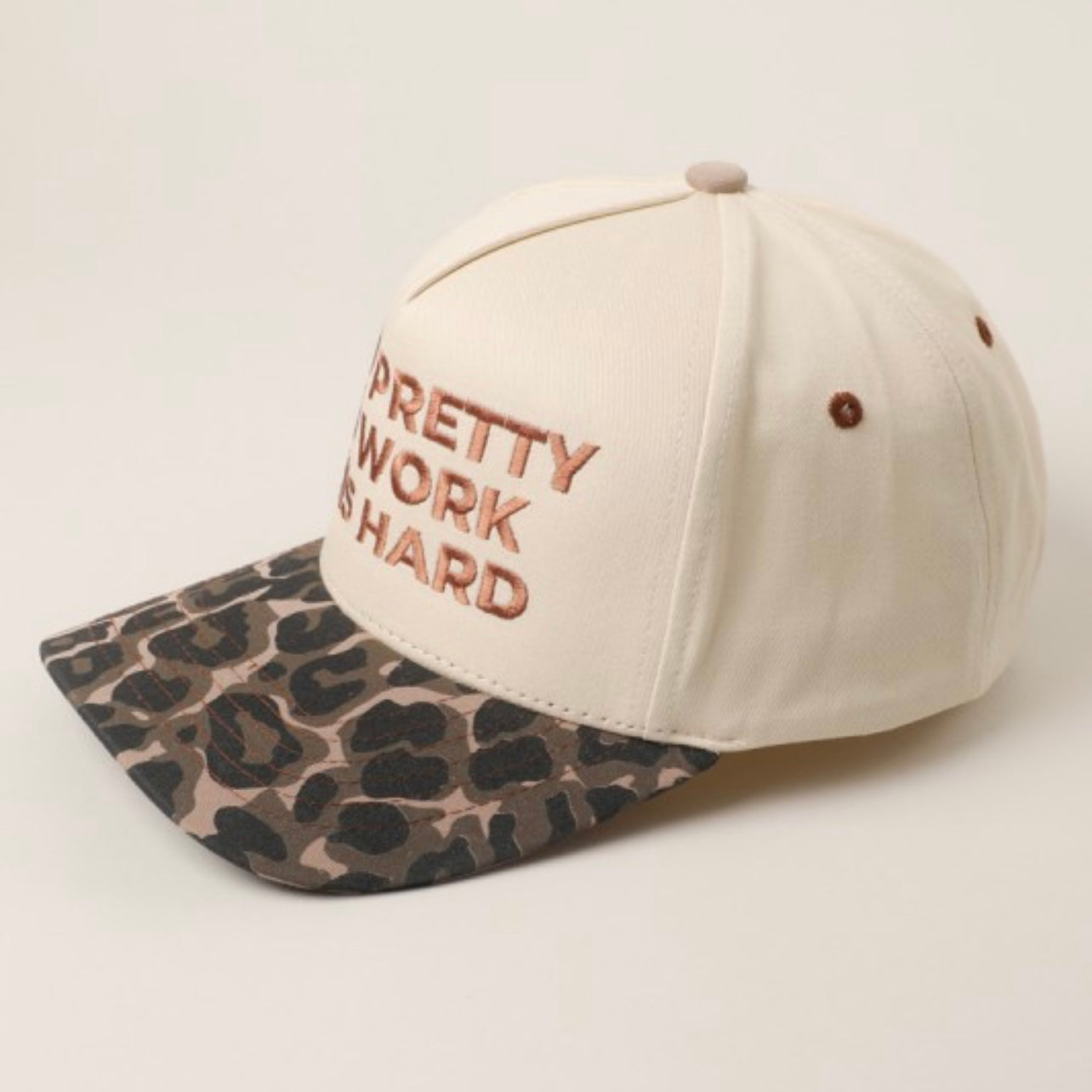 Too Pretty To Work This Hard Leopard Trucker Hat
