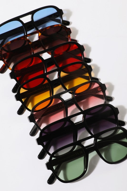Retro Square Aviator Style Colored Lens Sunnies