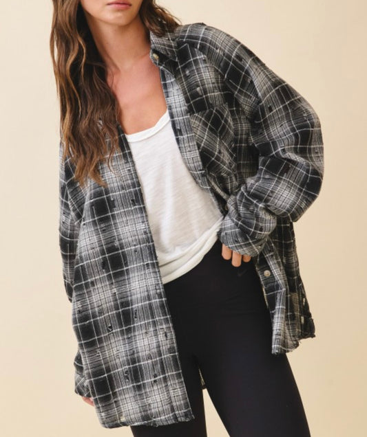 Harvest Mood Plaid Distressed Flannel Shirt