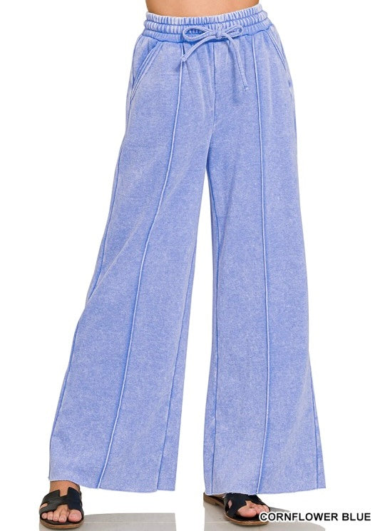 Mineral Wash Pintuck Wide Leg Pants