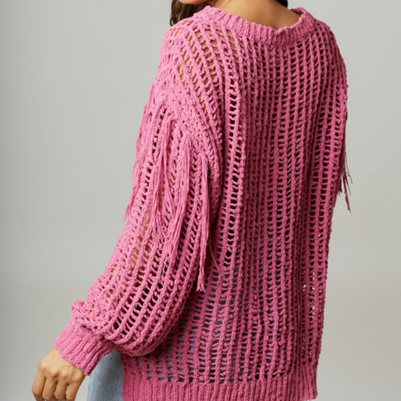 Pink Skies Fringe Sweater