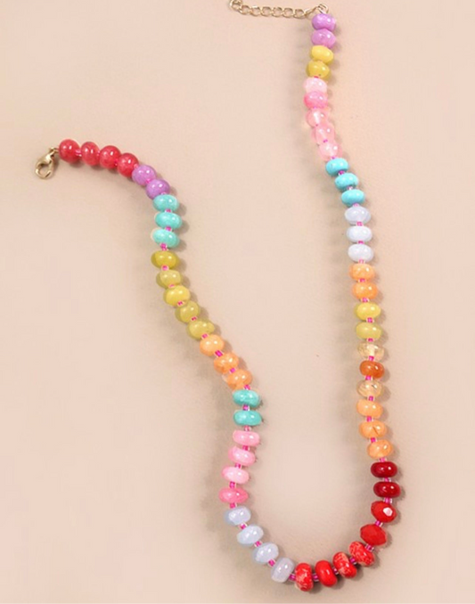 Natural Agate Glass Semi Precious Bead Necklace