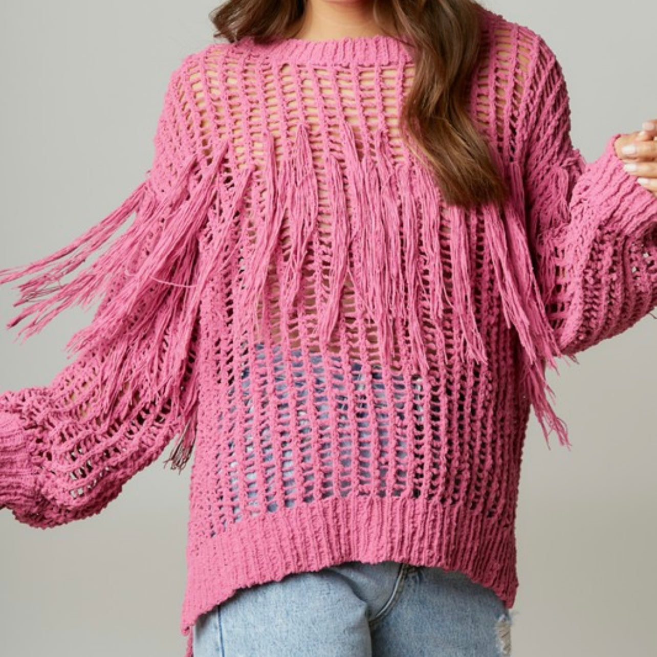 Pink Skies Fringe Sweater