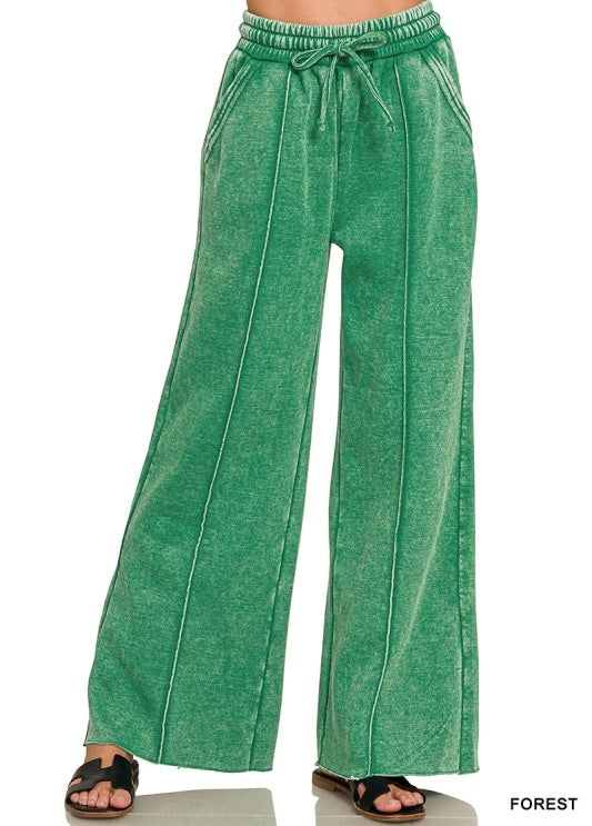 Mineral Wash Pintuck Wide Leg Pants