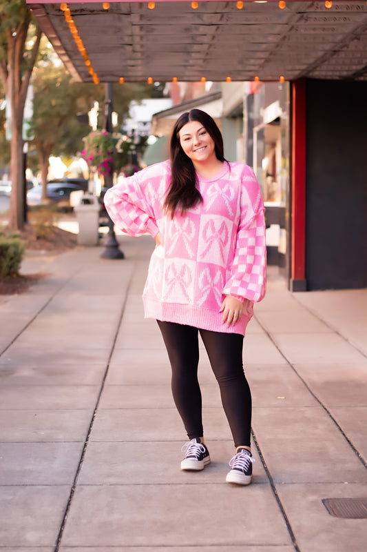 All of the Big Bows Checkered Sleeve Sweater