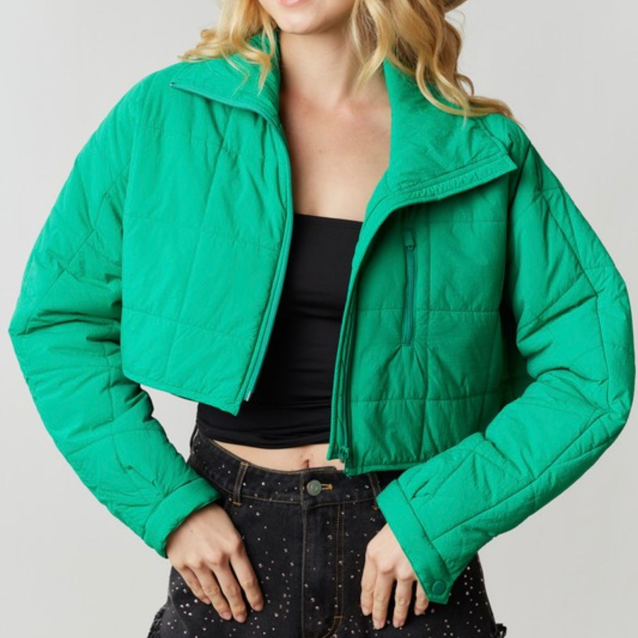 Lucky Charm Quilted Crop Puffer Jacket