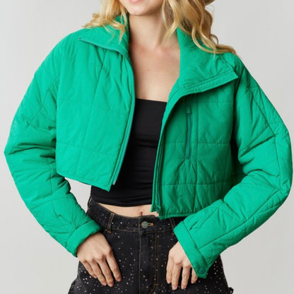 Lucky Charm Quilted Crop Puffer Jacket
