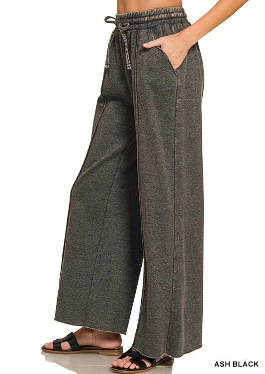 Mineral Wash Pintuck Wide Leg Pants