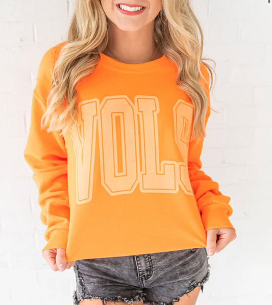 “VOLS” Crew Sweatshirt in Neon Orange