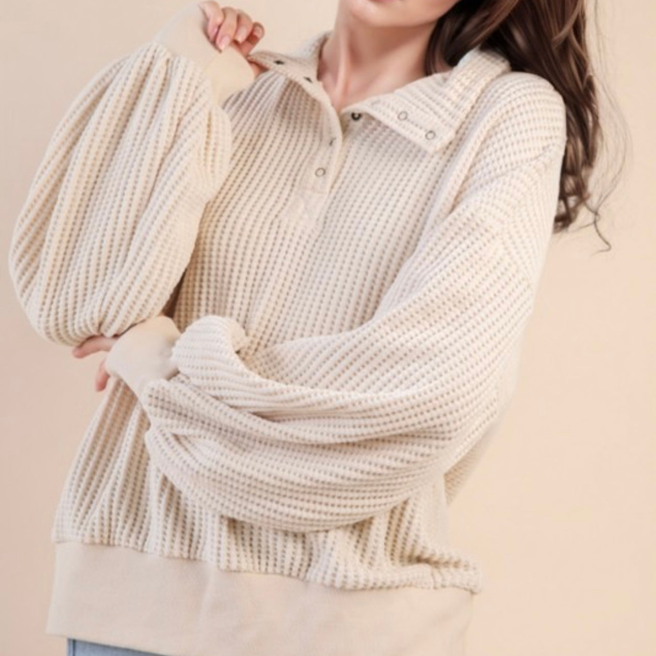 Sunday Brunch Cream Waffle Knit Pullover