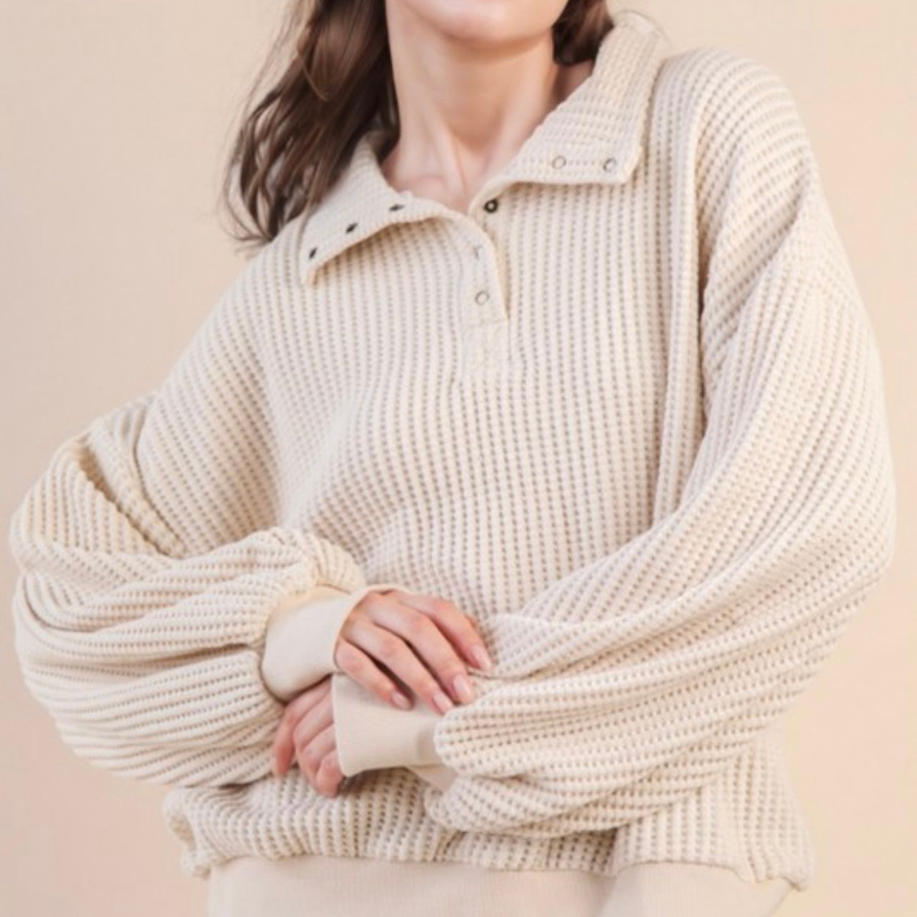Sunday Brunch Cream Waffle Knit Pullover