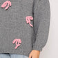 Cozy Girl Chunky-Knit Sweater With Pink Bows